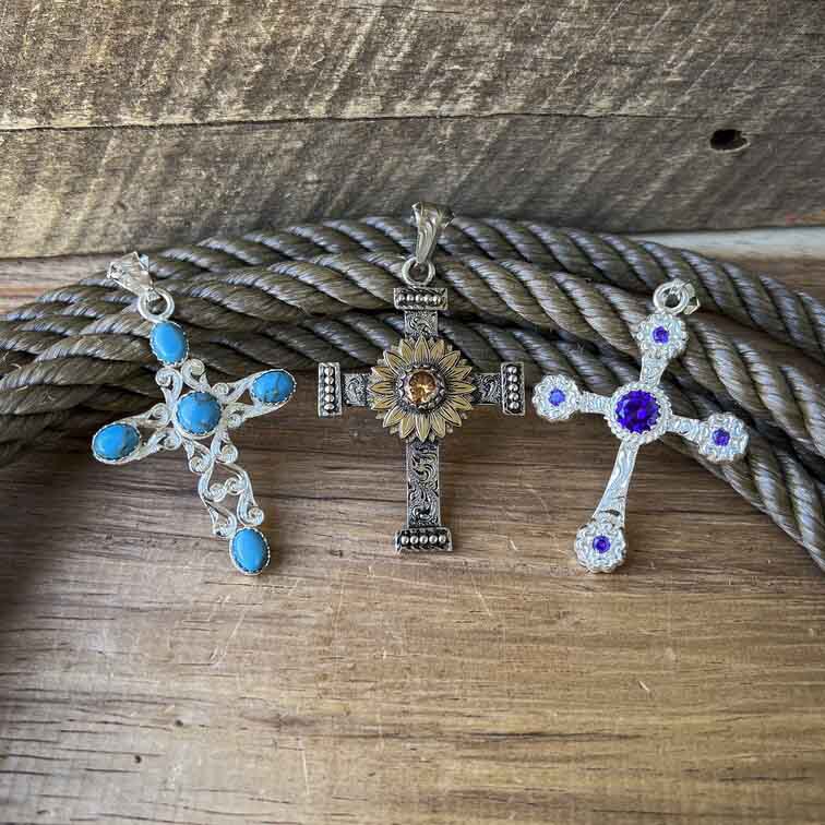 Cross Pendants in different shapes, stones and colores